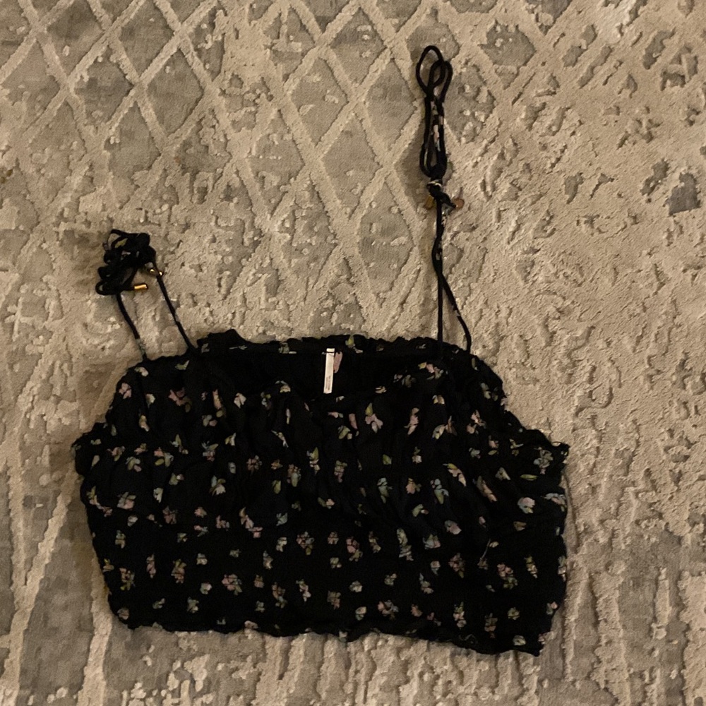 Free People Black Floral Top